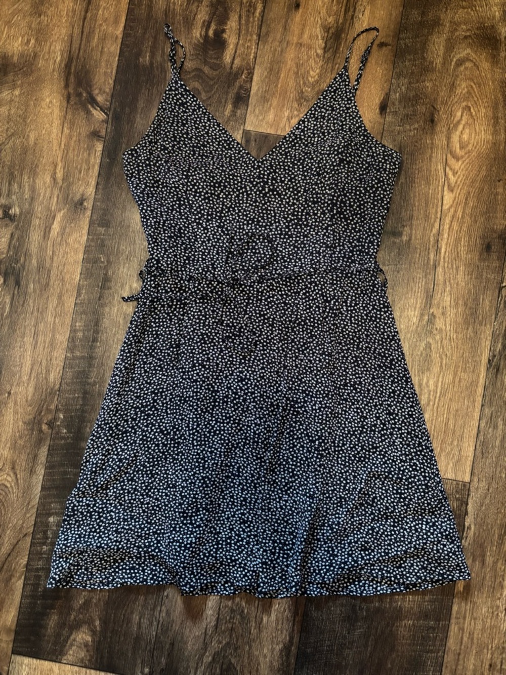 Dynamite Navy Blue Mini Slip Dress with White Floral Print